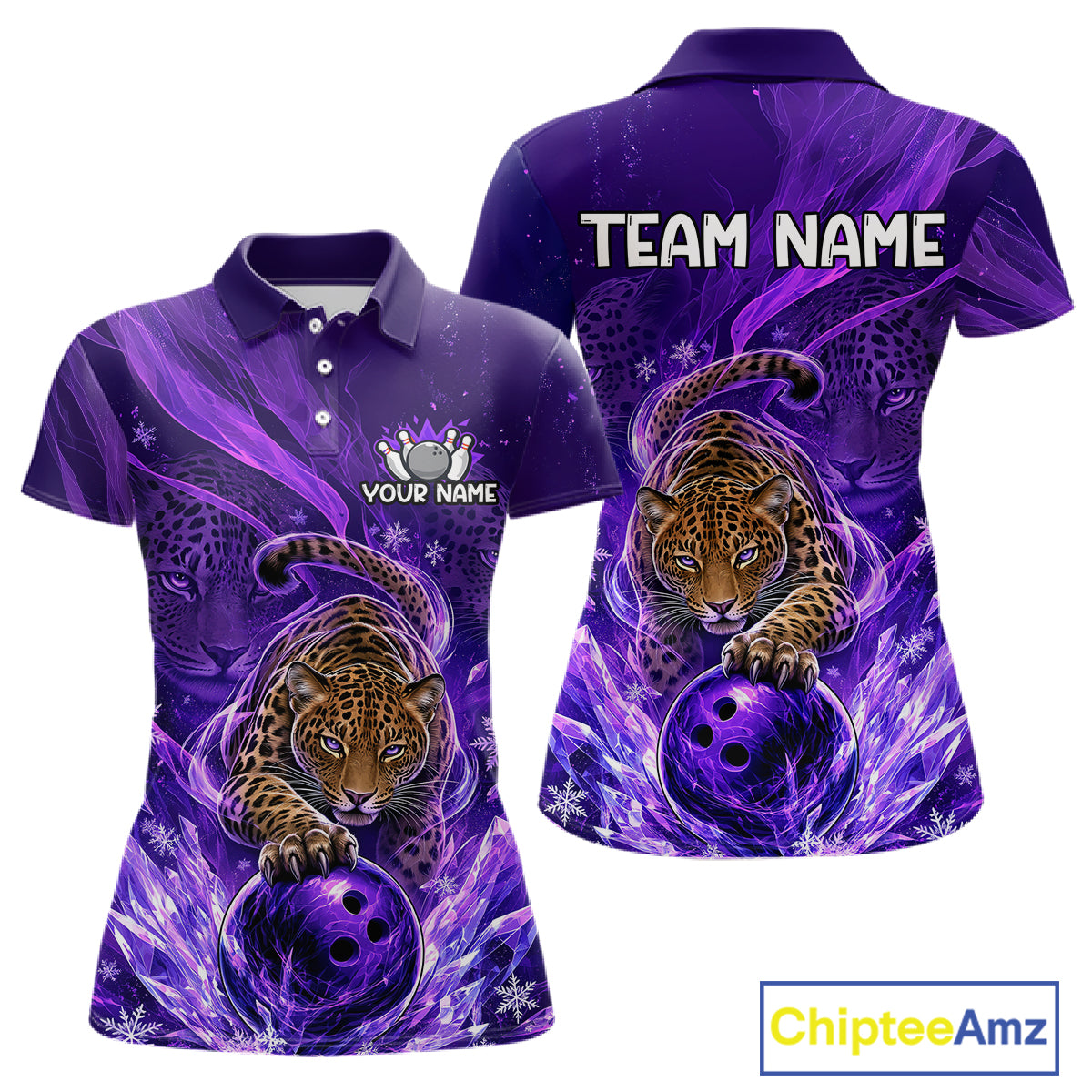 Custom Leopard Bowling Team Shirt for Women Purple Bowling Jersey QZT1290