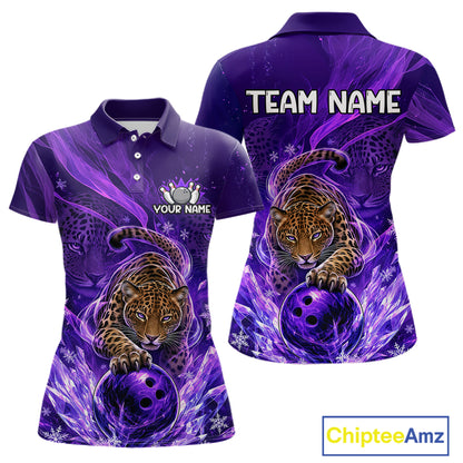 Custom Leopard Bowling Team Shirt for Women Purple Bowling Jersey QZT1290
