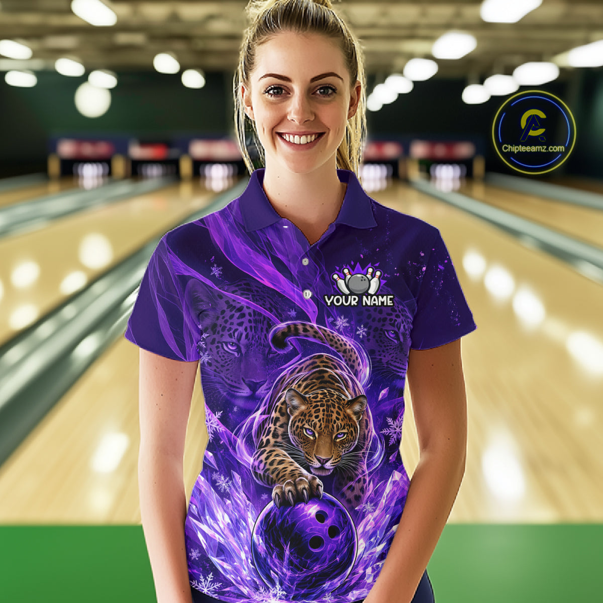Custom Leopard Bowling Team Shirt for Women Purple Bowling Jersey QZT1290