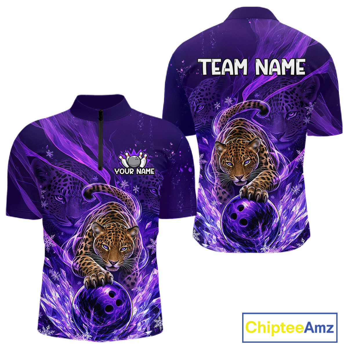 Custom Leopard Bowling Team Shirt for Men Purple Bowling Jersey QZT1290