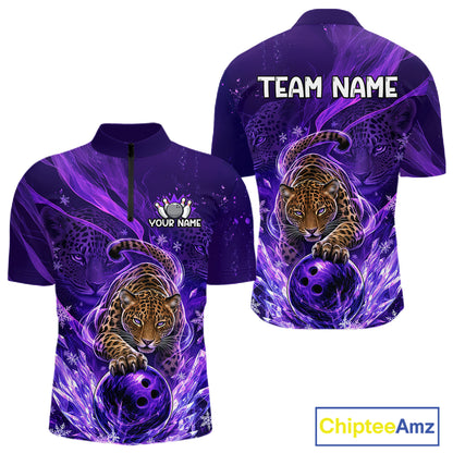 Custom Leopard Bowling Team Shirt for Men Purple Bowling Jersey QZT1290
