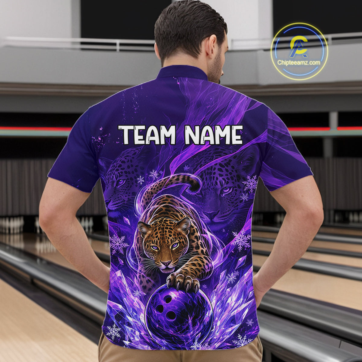 Custom Leopard Bowling Team Shirt for Men Purple Bowling Jersey QZT1290
