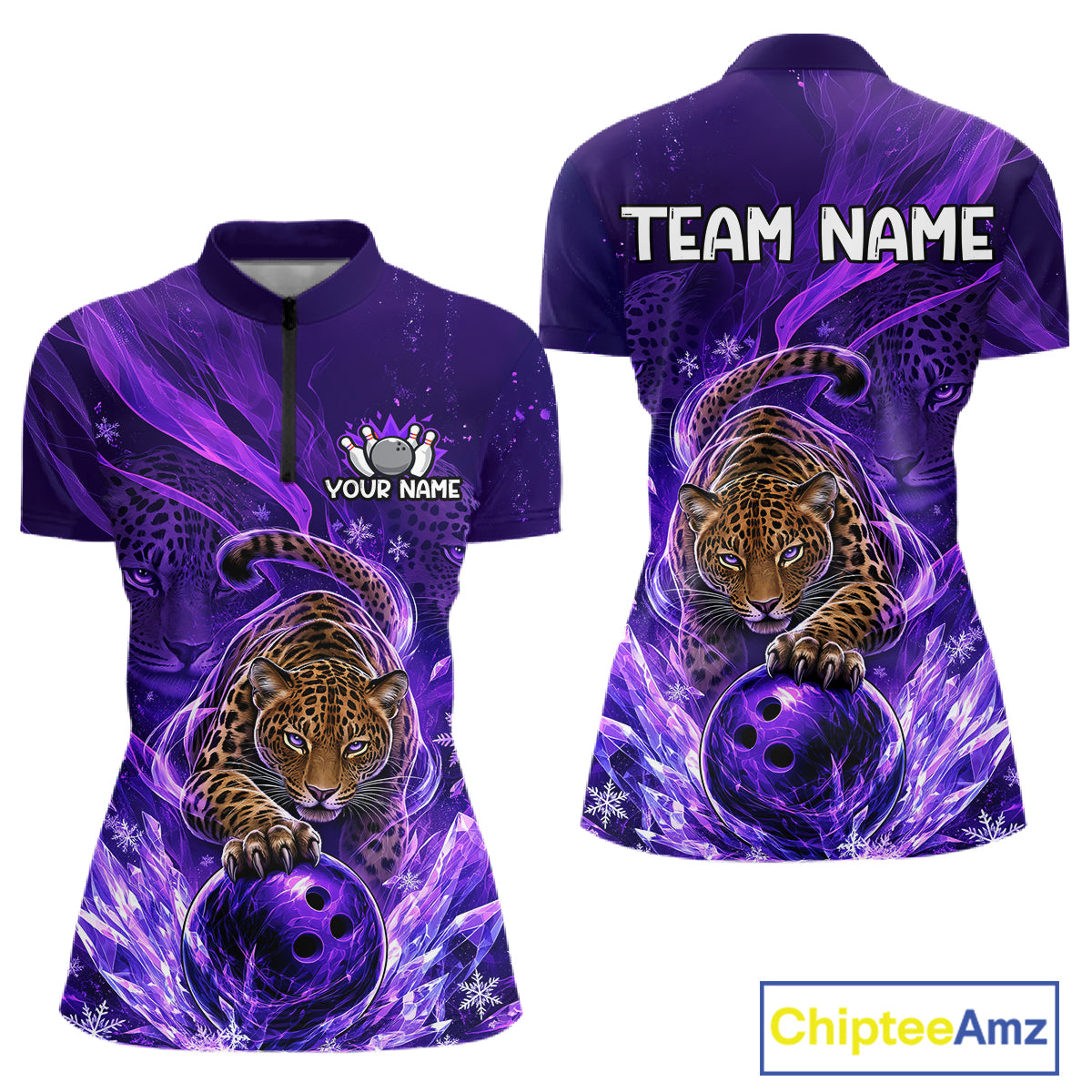 Custom Leopard Bowling Team Shirt for Women Purple Bowling Jersey QZT1290