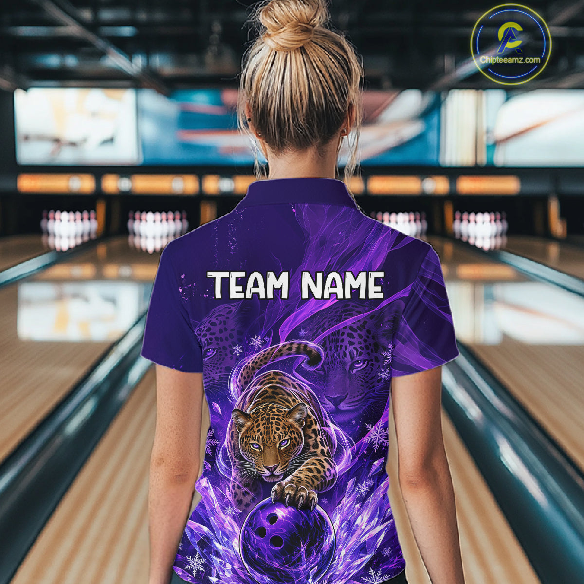 Custom Leopard Bowling Team Shirt for Women Purple Bowling Jersey QZT1290