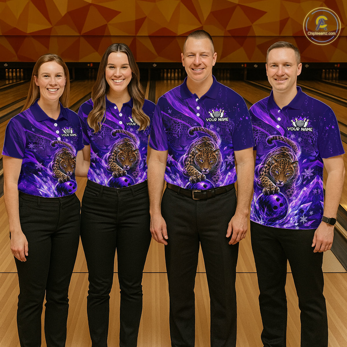 Custom Leopard Bowling Team Shirt for Women Purple Bowling Jersey QZT1290