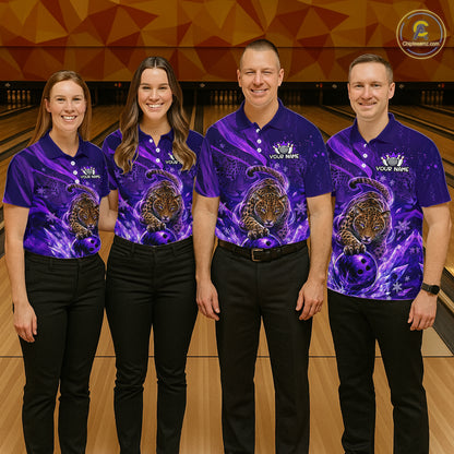 Custom Leopard Bowling Team Shirt for Women Purple Bowling Jersey QZT1290