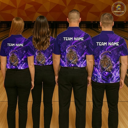 Custom Leopard Bowling Team Shirt for Women Purple Bowling Jersey QZT1290