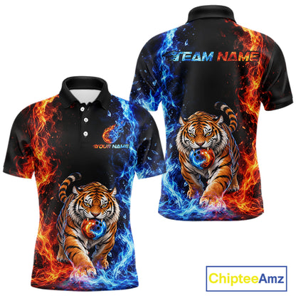 Custom Tiger Bowling Team Shirt for Men Orange & Blue Bowling Jersey QZT1291