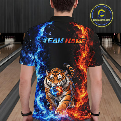 Custom Tiger Bowling Team Shirt for Men Orange & Blue Bowling Jersey QZT1291