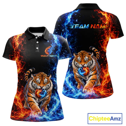Custom Tiger Bowling Team Shirt for Women Orange & Blue Bowling Jersey QZT1291