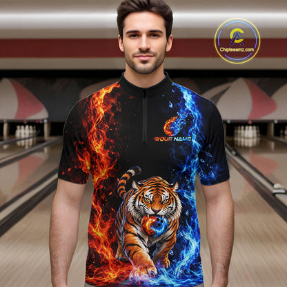 Custom Tiger Bowling Team Shirt for Men Orange & Blue Bowling Jersey QZT1291