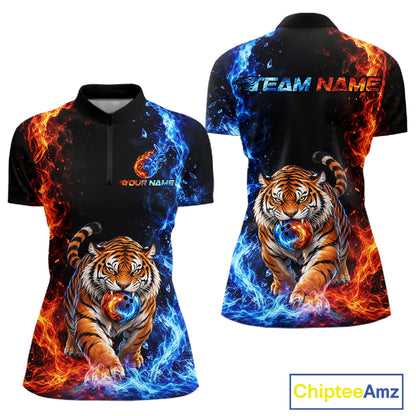 Custom Tiger Bowling Team Shirt for Women Orange & Blue Bowling Jersey QZT1291