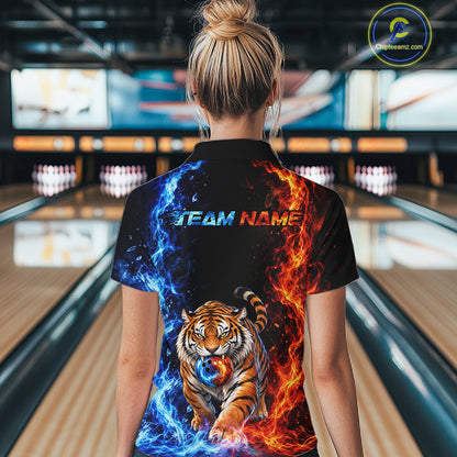 Custom Tiger Bowling Team Shirt for Women Orange & Blue Bowling Jersey QZT1291