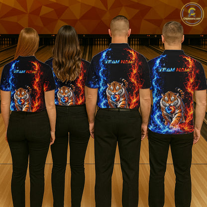 Custom Tiger Bowling Team Shirt for Men Orange & Blue Bowling Jersey QZT1291