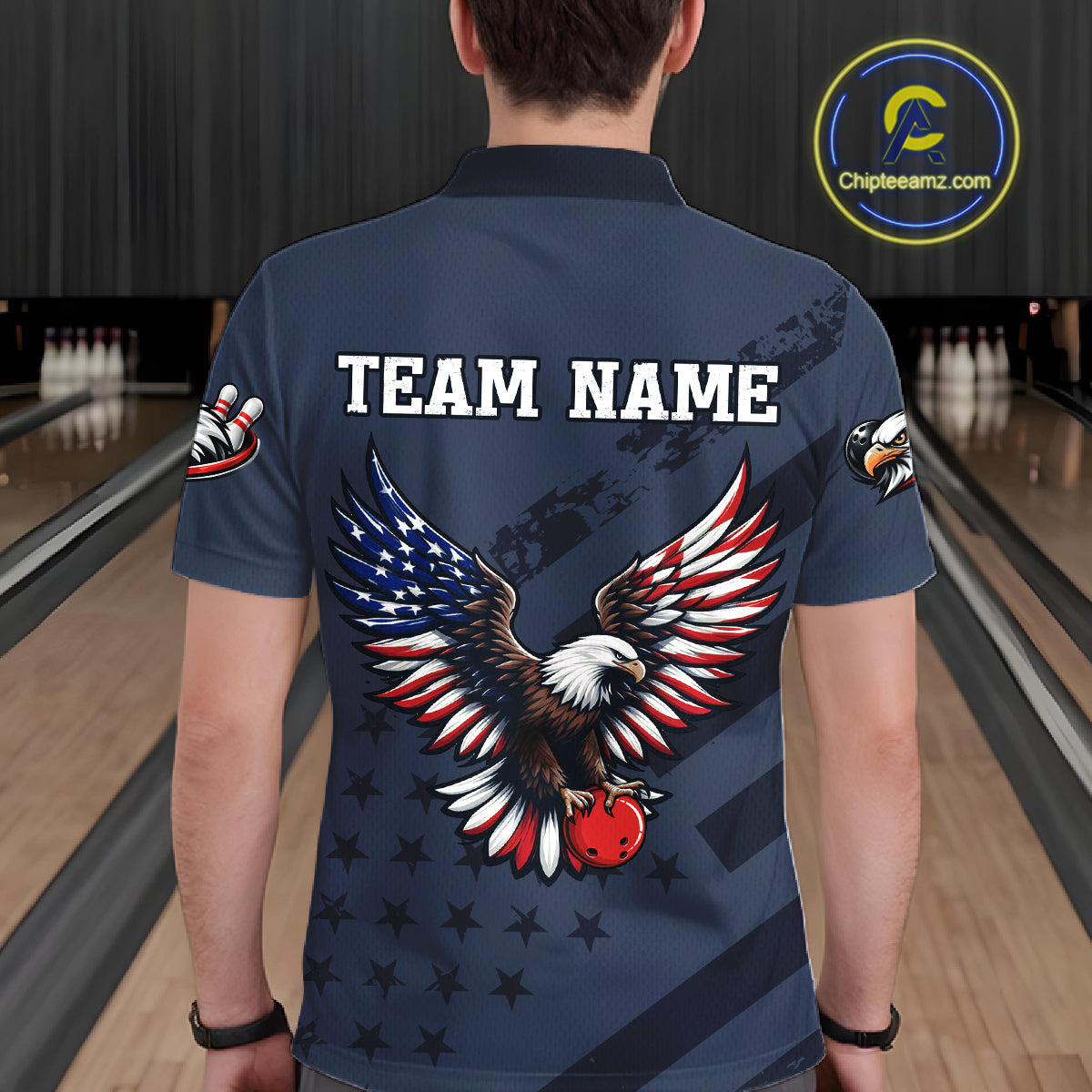 Custom American Flag Eagle Bowling Shirt for Men Polo & Quarter-Zip Bowling Team Jersey QZT953
