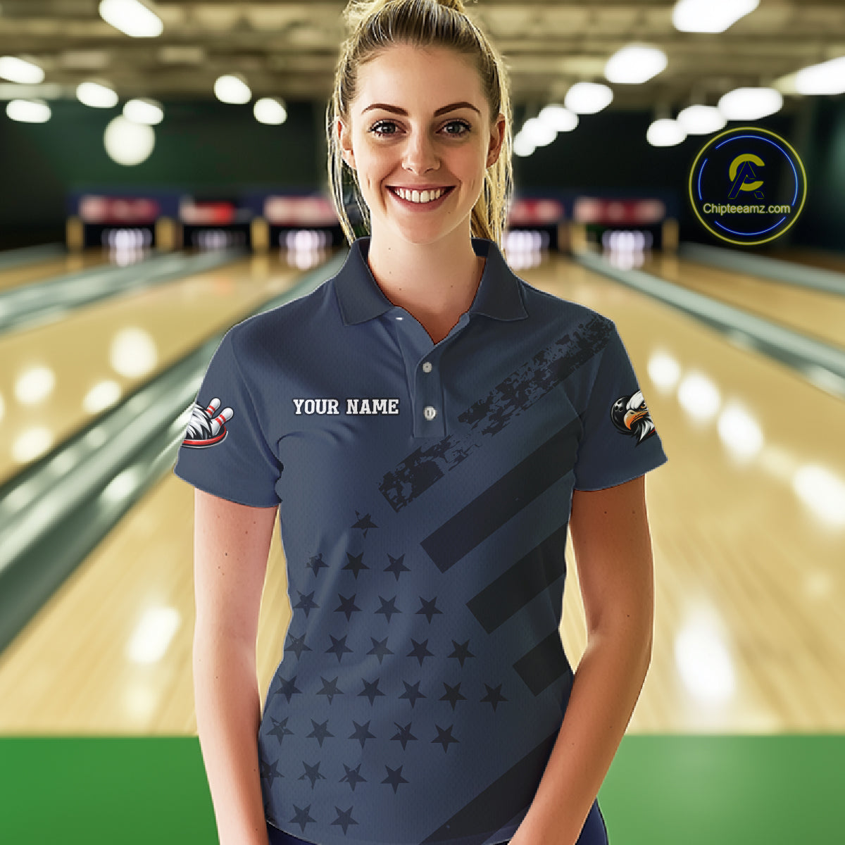 Custom American Flag Eagle Bowling Shirt for Women Polo & Quarter-Zip Bowling Team Jersey QZT953