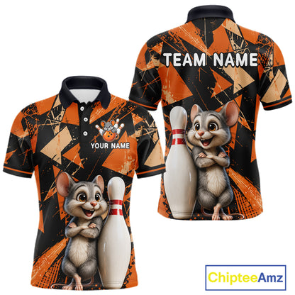 Black & Orange Funny Mouse Bowling Team Shirt for Men Custom Bowling Jersey Polo & Quarter-Zip QZT1033