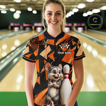 Load image into Gallery viewer, Black &amp; Orange Funny Mouse Bowling Team Shirt for Women Custom Bowling Jersey Polo &amp; Quarter-Zip QZT1033