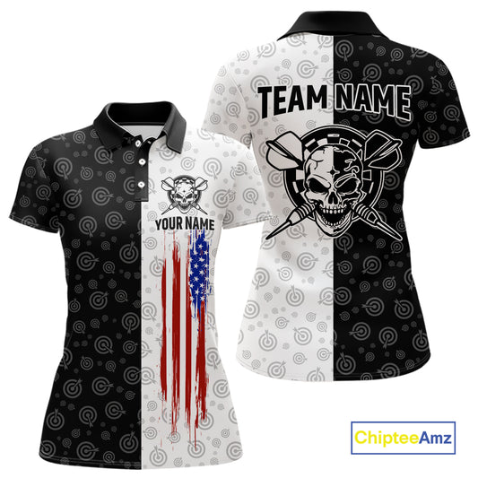 Custom American Flag Dart Team Shirt for Women Skull Darts League Jersey DHT58