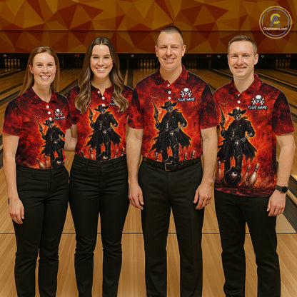Custom Cowboy Skull Bowling Shirt for Women Red Fire Western Bowling Jersey Polo & 1/4 Zip QZT1224