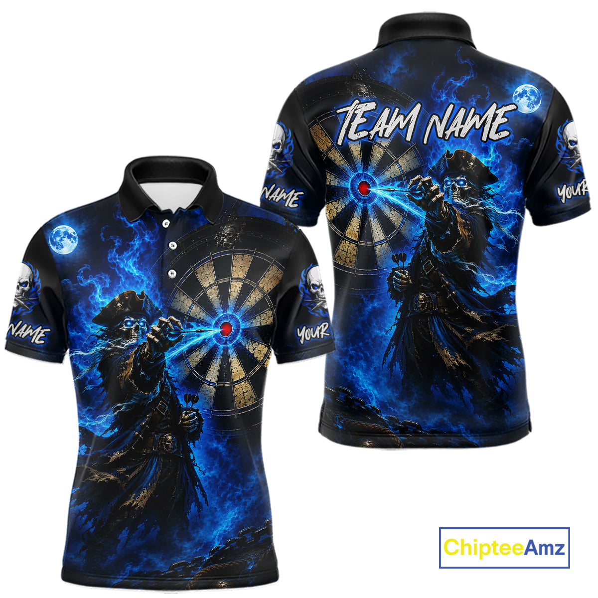 Custom Skeleton Pirate Dart Shirt for Men Blue Dart Jersey Polo & Quarter-Zip DHT60