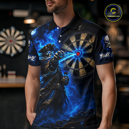 Custom Skeleton Pirate Dart Shirt for Men Blue Dart Jersey Polo & Quarter-Zip DHT60