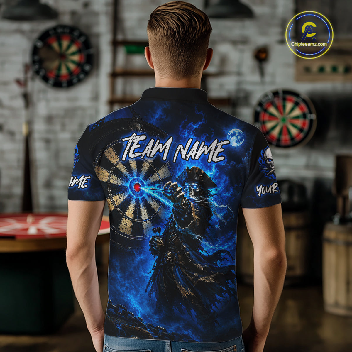 Custom Skeleton Pirate Dart Shirt for Men Blue Dart Jersey Polo & Quarter-Zip DHT60