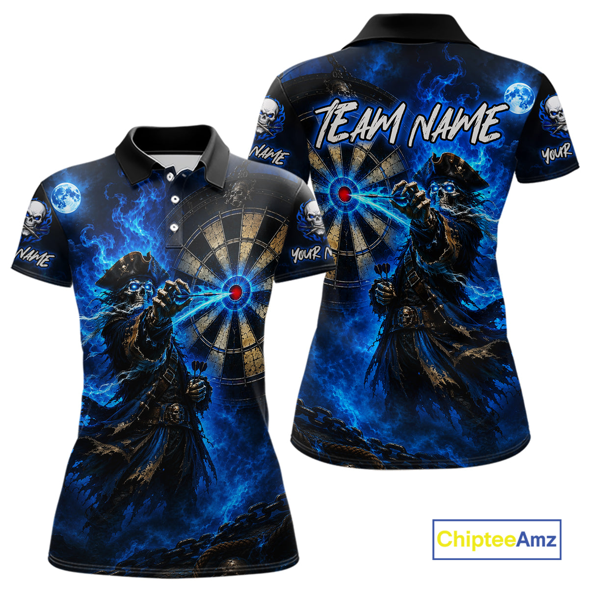 Custom Skeleton Pirate Dart Shirt for Women Turquoise Dart Jersey Polo & Quarter-Zip DHT59