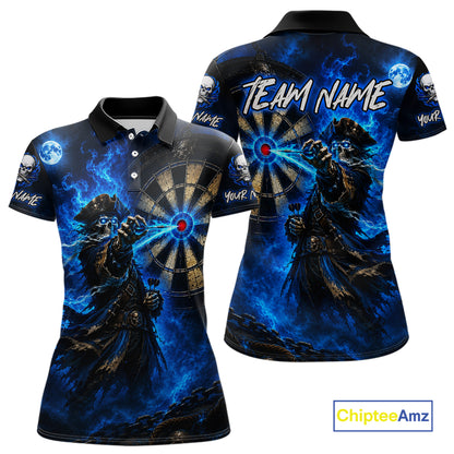 Custom Skeleton Pirate Dart Shirt for Women Turquoise Dart Jersey Polo & Quarter-Zip DHT59