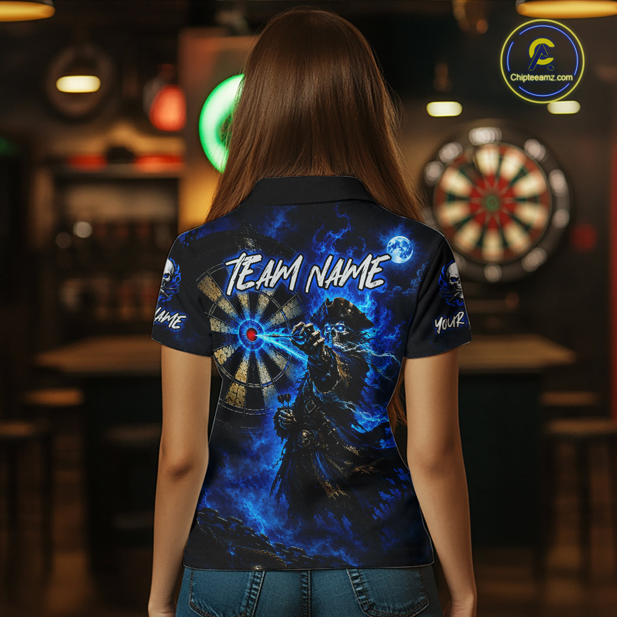 Custom Skeleton Pirate Dart Shirt for Women Turquoise Dart Jersey Polo & Quarter-Zip DHT59