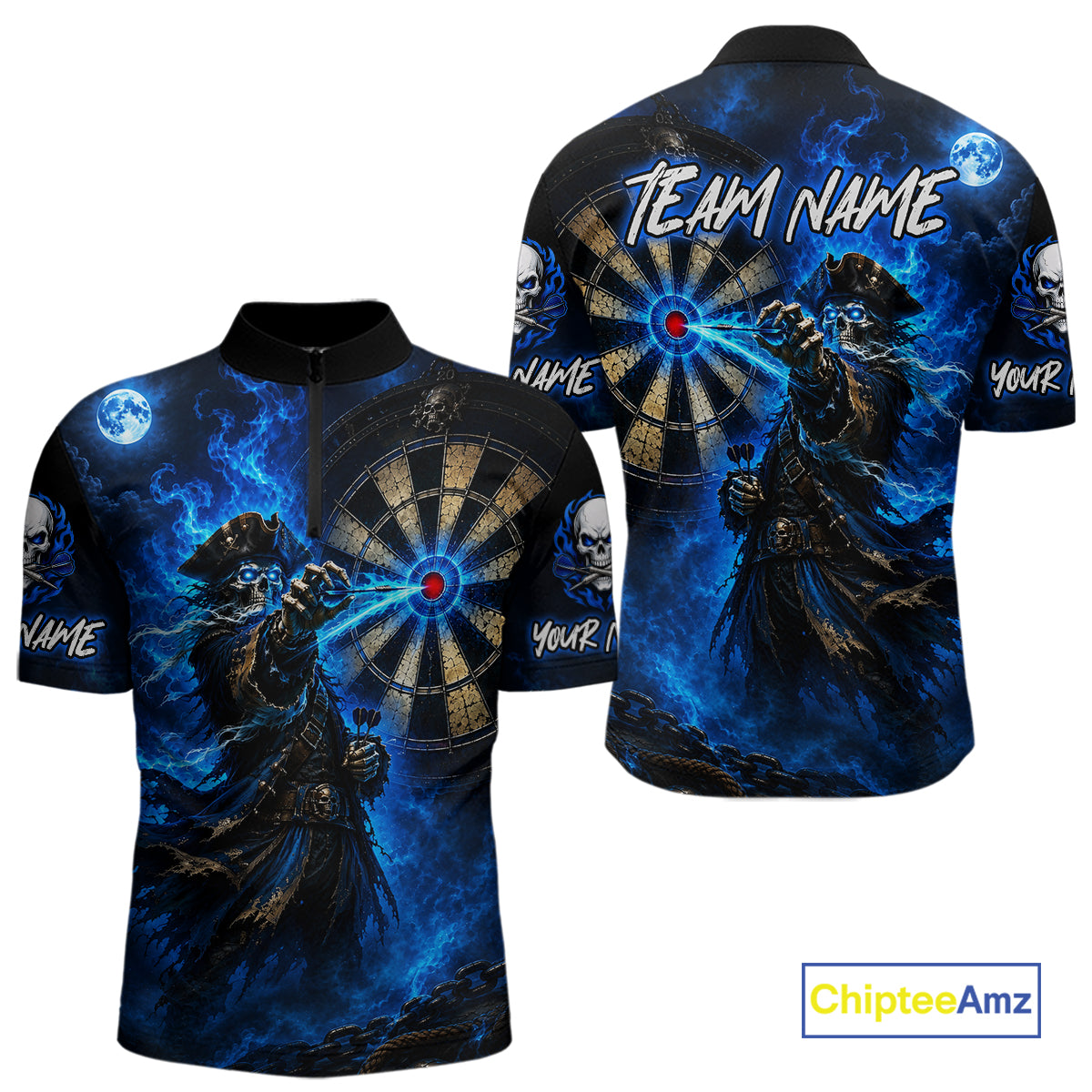 Custom Skeleton Pirate Dart Shirt for Men Blue Dart Jersey Polo & Quarter-Zip DHT60