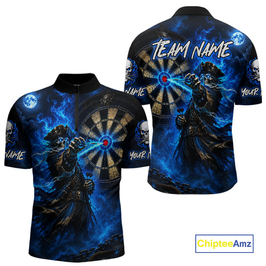 Custom Skeleton Pirate Dart Shirt for Men Blue Dart Jersey Polo & Quarter-Zip DHT60