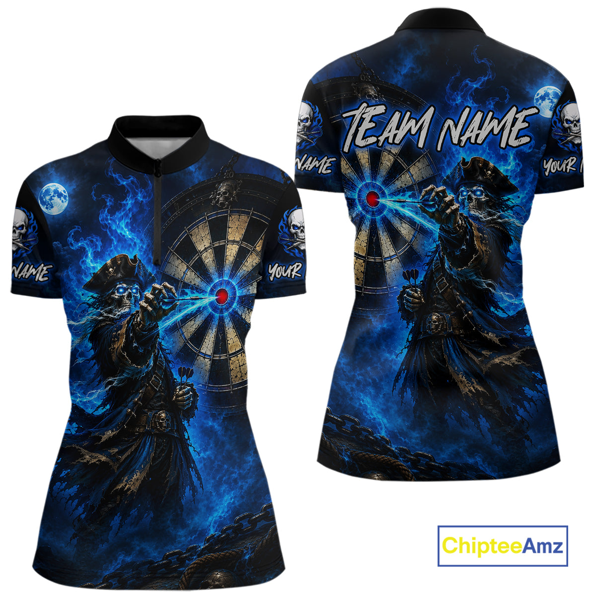 Custom Skeleton Pirate Dart Shirt for Women Turquoise Dart Jersey Polo & Quarter-Zip DHT59