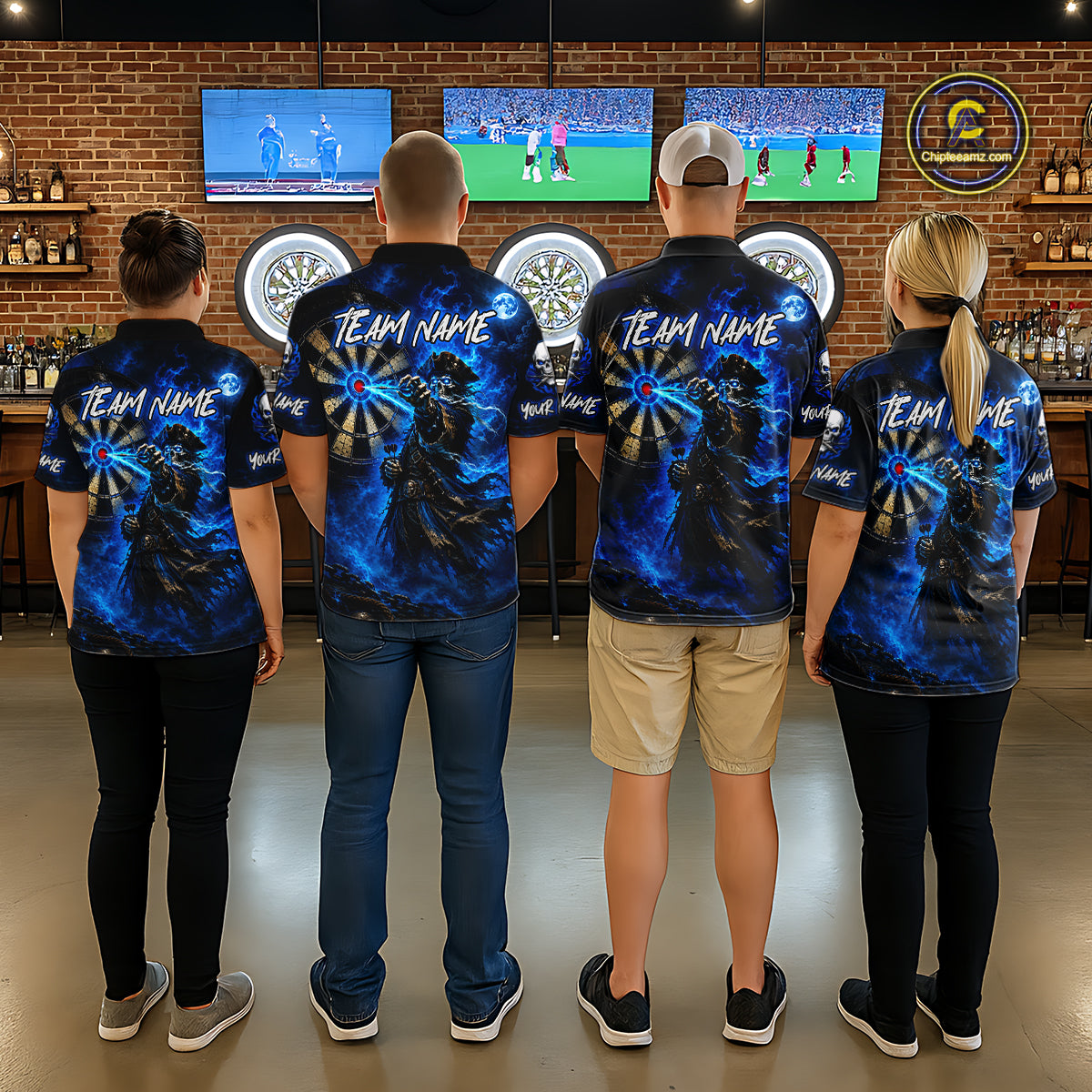 Custom Skeleton Pirate Dart Shirt for Men Blue Dart Jersey Polo & Quarter-Zip DHT60