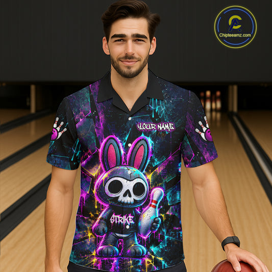Custom Skull Bunny Bowling Hawaiian Shirt Gothic Bowling Team Jersey for Men Women QZT1295
