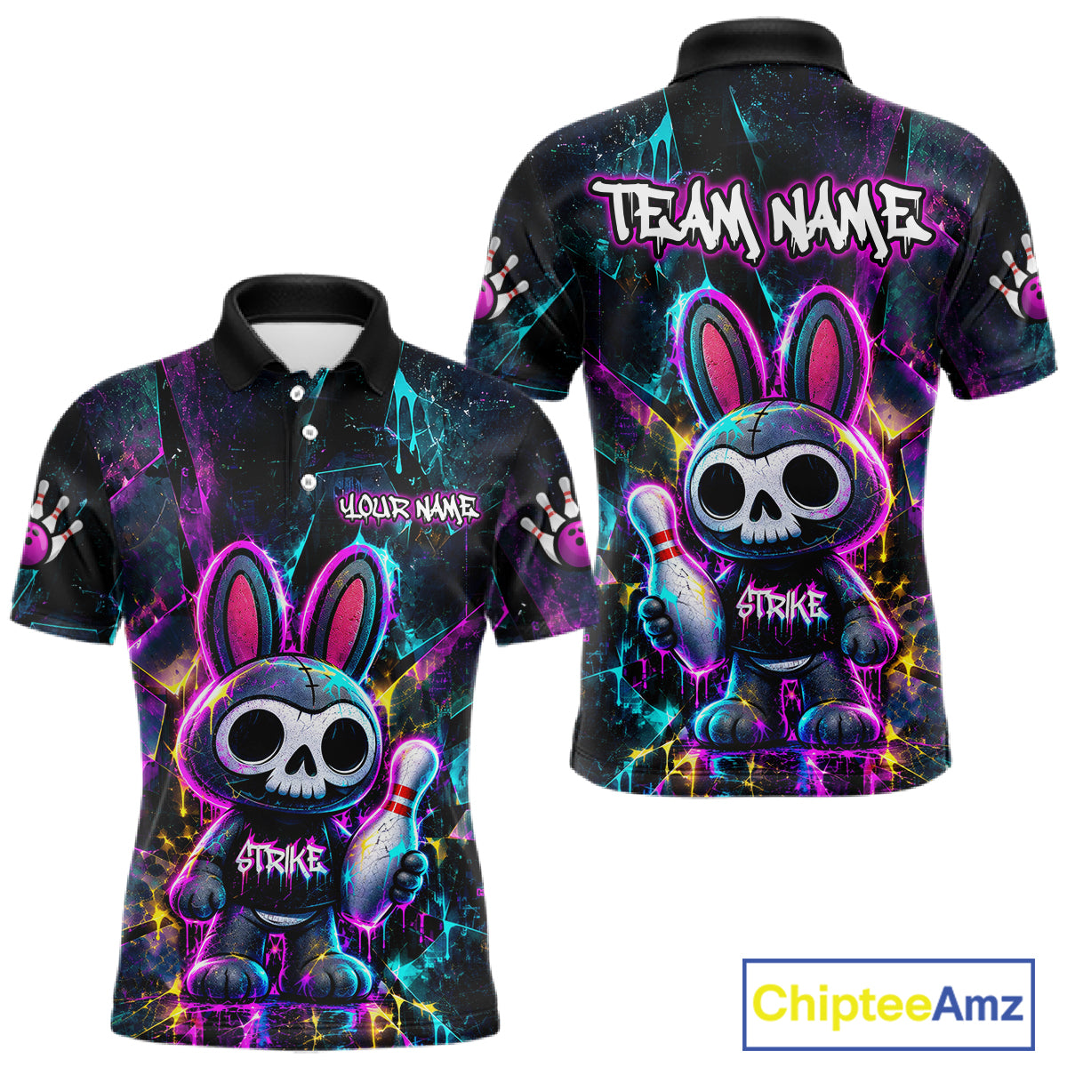 Custom Skull Bunny Bowling Shirt Gothic Bowling League Jersey for Men QZT1295