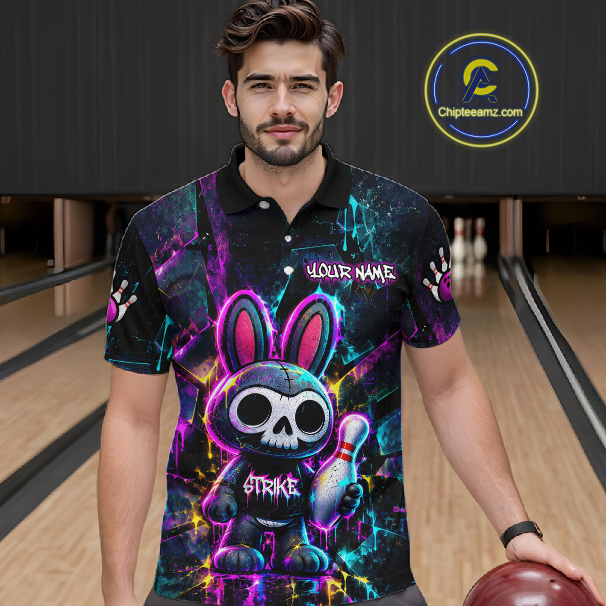 Custom Skull Bunny Bowling Shirt Gothic Bowling League Jersey for Men QZT1295