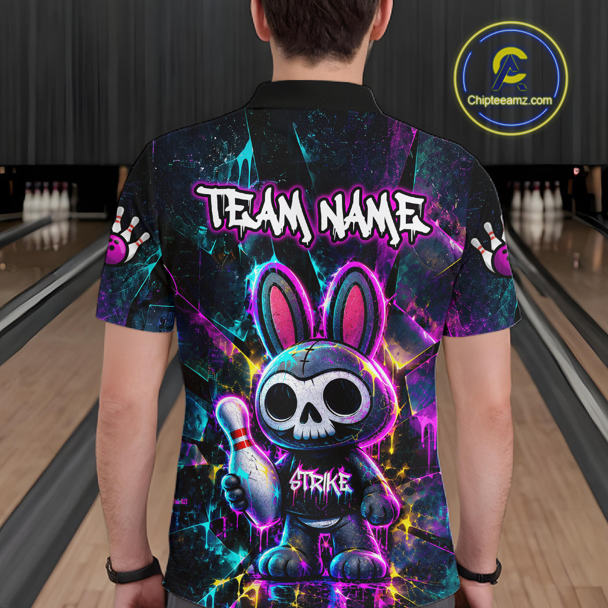 Custom Skull Bunny Bowling Shirt Gothic Bowling League Jersey for Men QZT1295