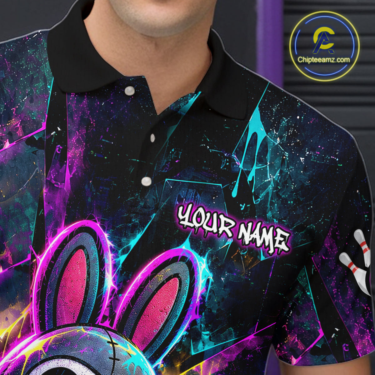 Custom Skull Bunny Bowling Shirt Gothic Bowling League Jersey for Men QZT1295