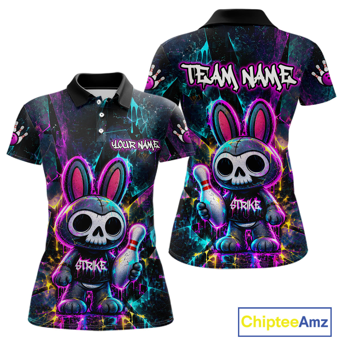 Custom Skull Bunny Bowling Shirt Gothic Bowling League Jersey for Women QZT1295
