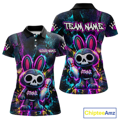 Custom Skull Bunny Bowling Shirt Gothic Bowling League Jersey for Women QZT1295