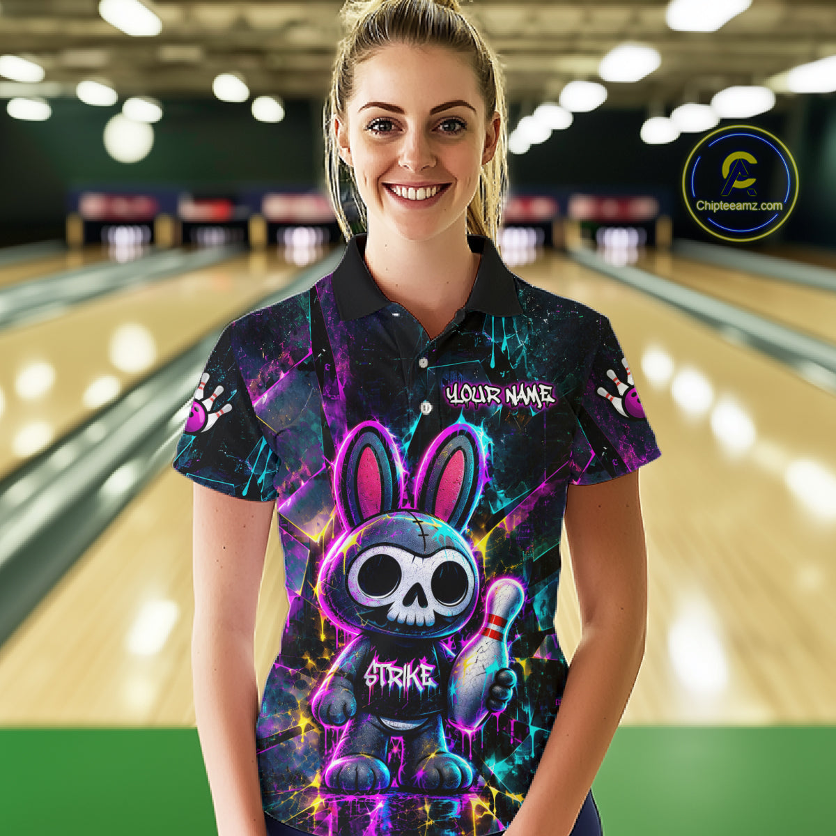 Custom Skull Bunny Bowling Shirt Gothic Bowling League Jersey for Women QZT1295
