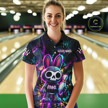 Custom Skull Bunny Bowling Shirt Gothic Bowling League Jersey for Women QZT1295