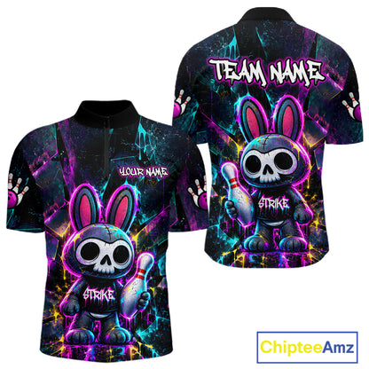 Custom Skull Bunny Bowling Shirt Gothic Bowling League Jersey for Men QZT1295