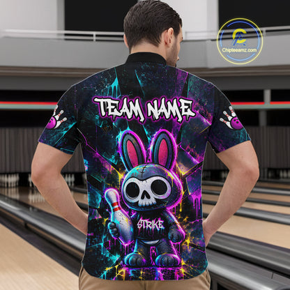 Custom Skull Bunny Bowling Shirt Gothic Bowling League Jersey for Men QZT1295