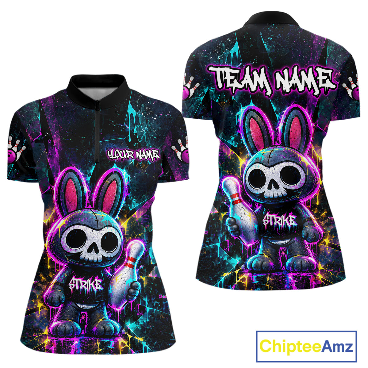 Custom Skull Bunny Bowling Shirt Gothic Bowling League Jersey for Women QZT1295
