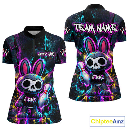 Custom Skull Bunny Bowling Shirt Gothic Bowling League Jersey for Women QZT1295