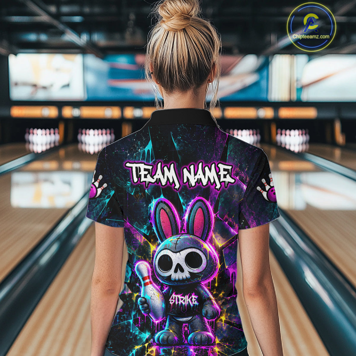 Custom Skull Bunny Bowling Shirt Gothic Bowling League Jersey for Women QZT1295