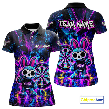 Custom Neon Skull Bunny Dart Shirt for Women Dart League Jersey Polo & 1/4-Zip DHT74