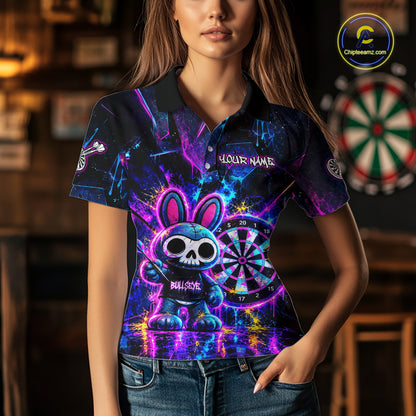 Custom Neon Skull Bunny Dart Shirt for Women Dart League Jersey Polo & 1/4-Zip DHT74